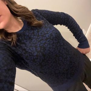 Banana Republic Black and Blue Metallic Leopard Sweater Medium